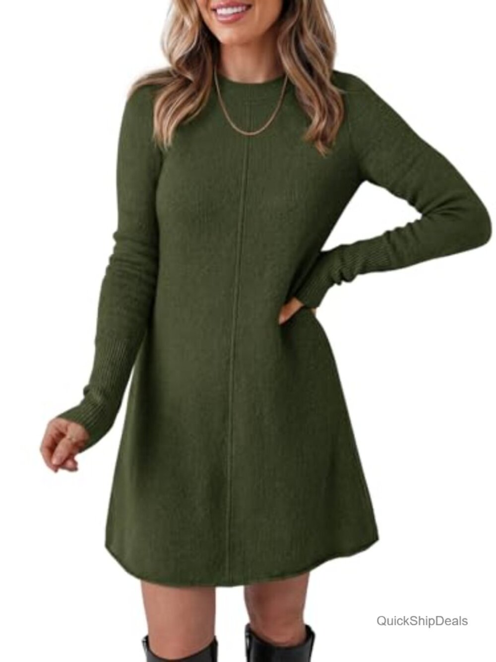 Women's Long Sleeve Sweater Mini Dress A-Line Knit Fit & Flare Fall Winter